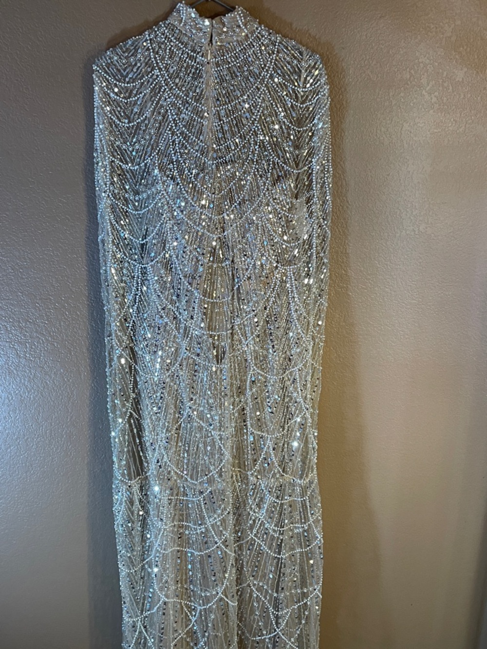 Beaded Cape Gown in Champagne - Picture 4 of 10